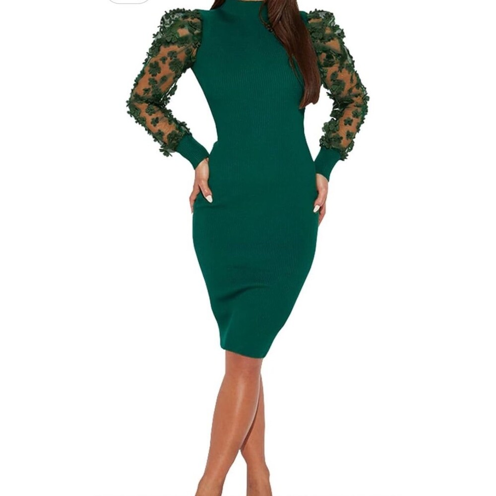 Almost Famous NWOT Women’s Long Sleeve mesh figure hugging knee length dress S - Picture 5 of 6